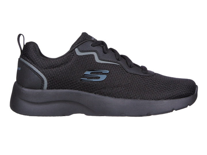 Tenis deportivos SKECHERS DYNAMIGHT 2.0 en color negro con detalles en gris oscuro.