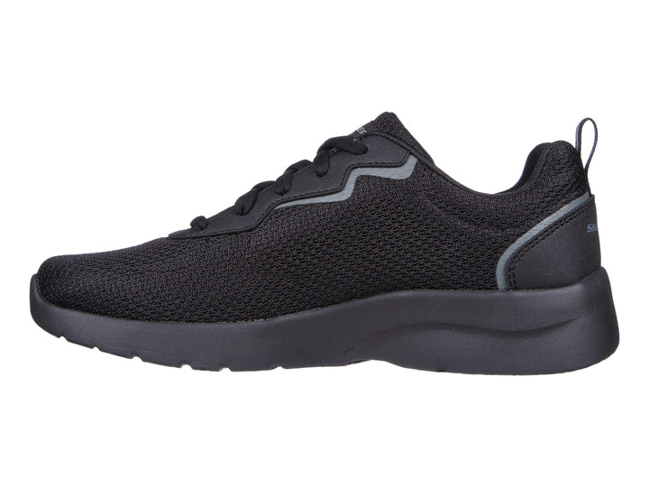Tenis deportivos SKECHERS DYNAMIGHT 2.0 en color negro con detalles en gris oscuro.