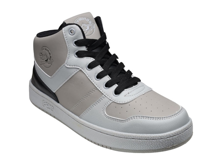 Tenis PONY City Wings Mid color gris con detalles en negro y suela blanca.