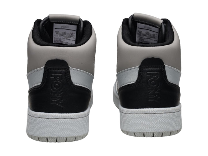 Tenis PONY City Wings Mid color gris con detalles en negro y suela blanca.