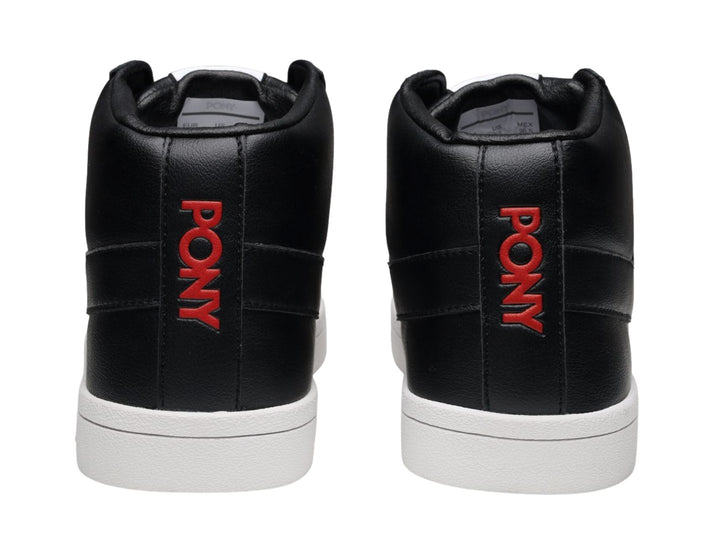 Tenis PONY de bota color negro con suela blanca y agujetas negras.