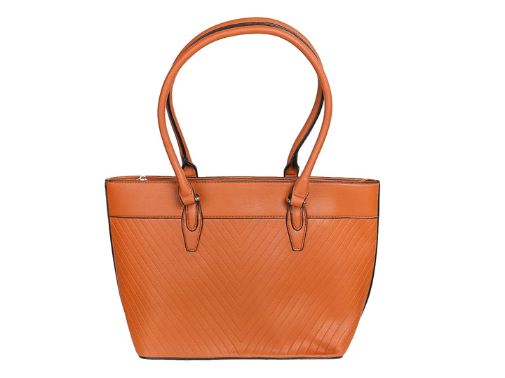 Set de tres bolsos color marrón con textura en relieve y detalles dorados.