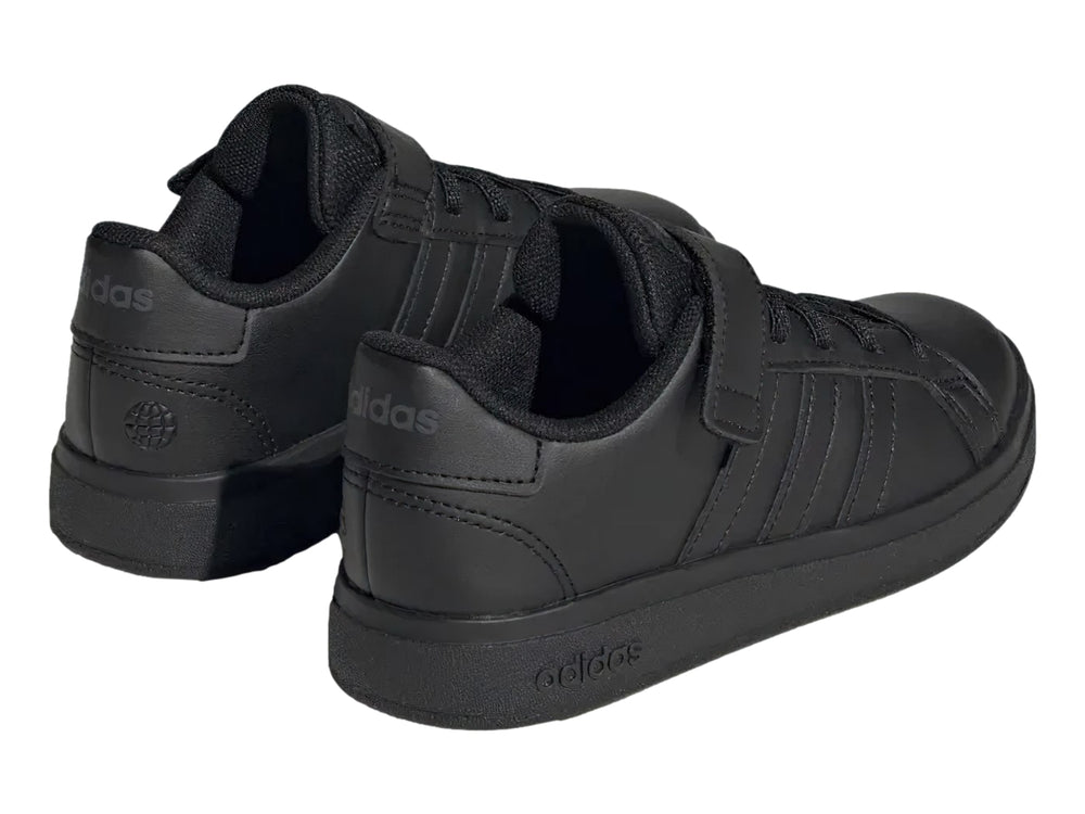 Tenis Adidas Grand Court 2.0 EL K en color negro con cierre de correa y agujetas.