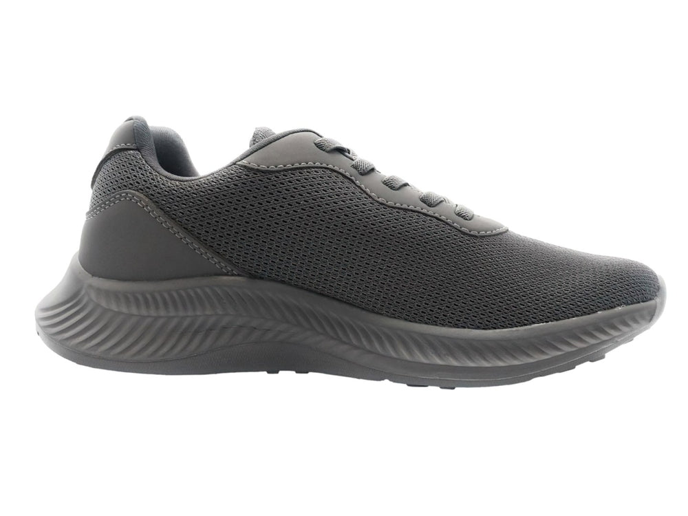 Tenis deportivos Charly color gris oscuro con malla transpirable y suela robusta.