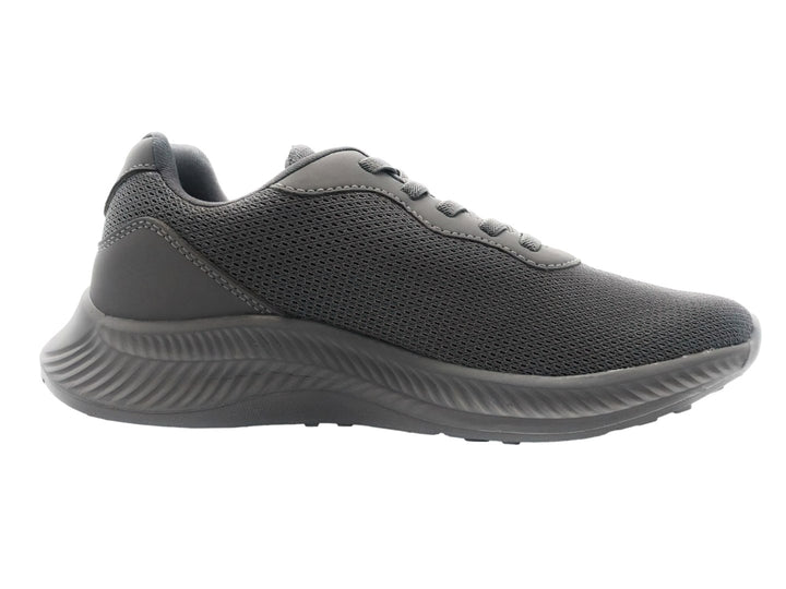 Tenis deportivos Charly color gris oscuro con malla transpirable y suela robusta.