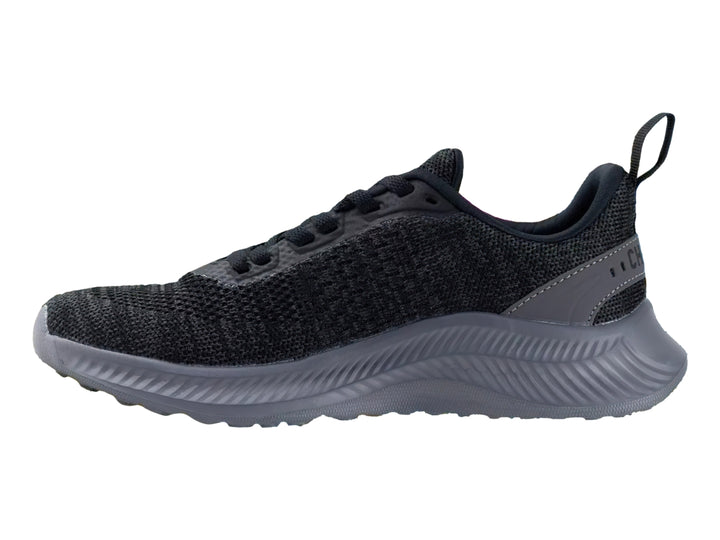 Tenis deportivos Charly en color negro y gris con suela robusta y tejido transpirable.