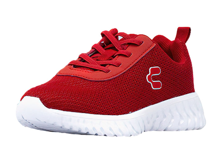 Tenis deportivos Charly en color rojo con suela blanca.