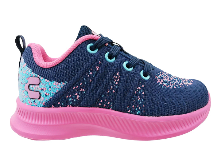 Tenis deportivos para Niño o Niña en color azul marino con suela y detalles en rosa.