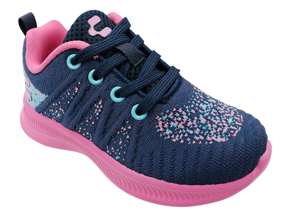 Tenis deportivos para Niño o Niña en color azul marino con suela y detalles en rosa.