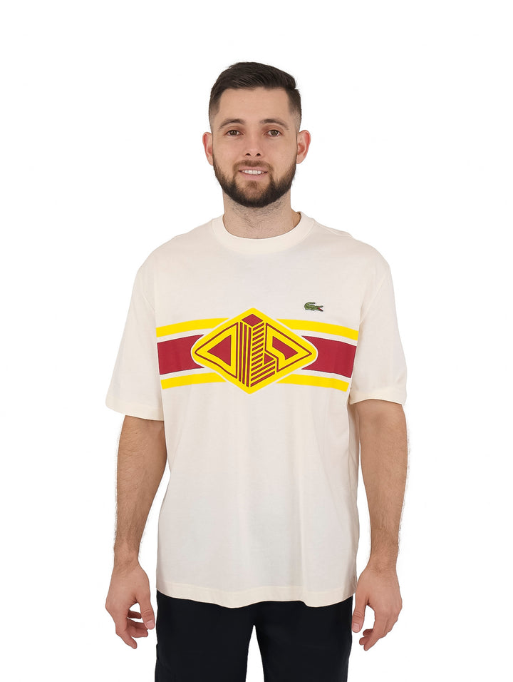 Playera Lacoste Loose Fit Blanca con Gráfico para Hombre