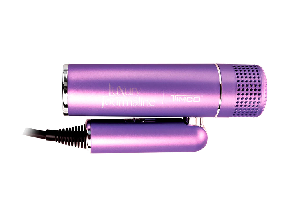 Secadora de cabello TIMCO color morado brillante con diseño ultra delgado.