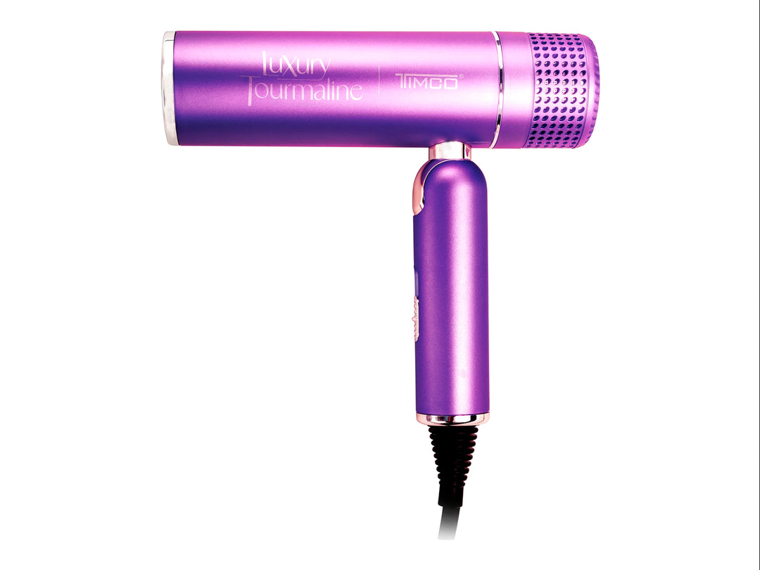 Secadora de cabello TIMCO color morado brillante con diseño ultra delgado.