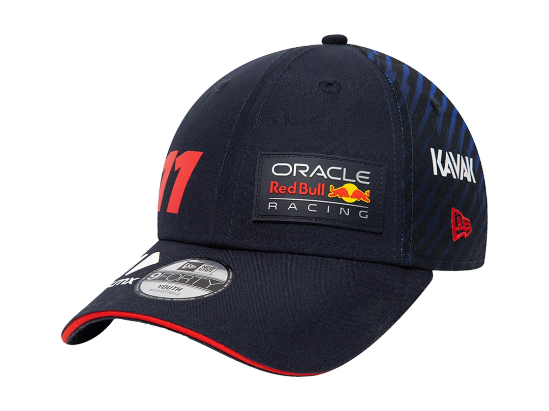 Gorra New Era azul marino de Oracle Red Bull Racing con visera roja y logotipos bordados.