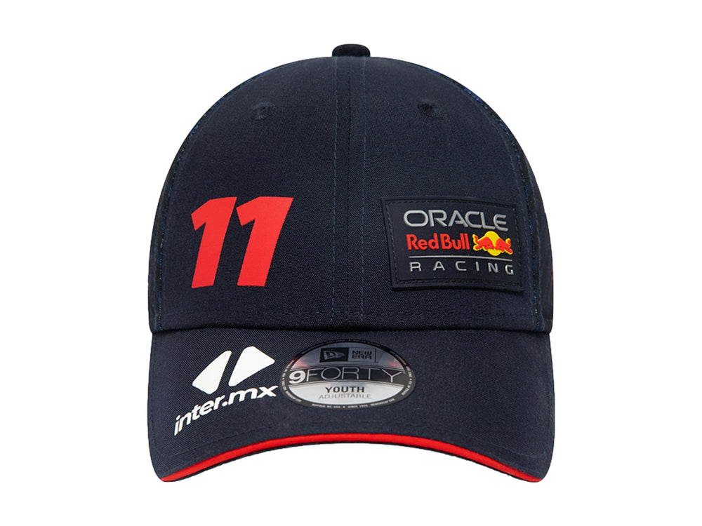 Gorra New Era azul marino de Oracle Red Bull Racing con visera roja y logotipos bordados.