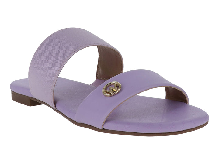 Sandalia Westies color lilac para mujer con dos tiras y detalle circular dorado en la parte frontal.