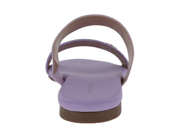 Sandalia Westies color lilac para mujer con dos tiras y detalle circular dorado en la parte frontal.