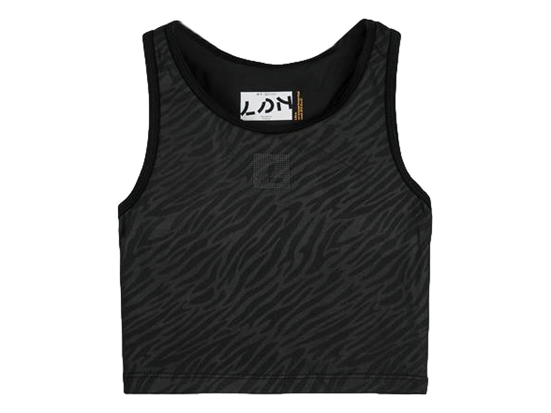 Playera sin mangas color negro con estampado sutil de rayas para niño o niña.