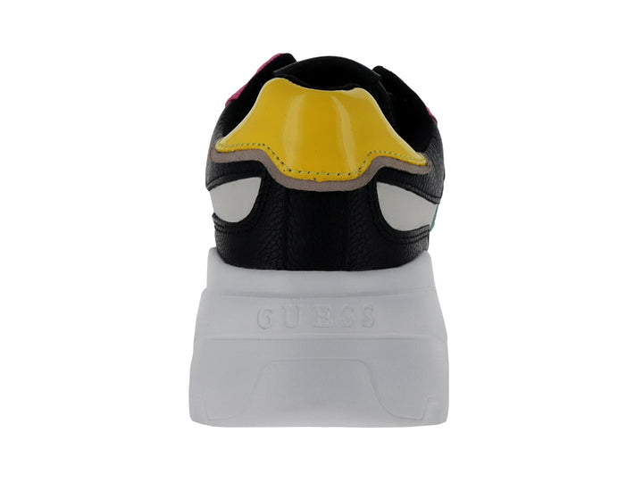 Tenis Guess GW Hallis color ivory con detalles multicolor y suela blanca de plataforma gruesa.