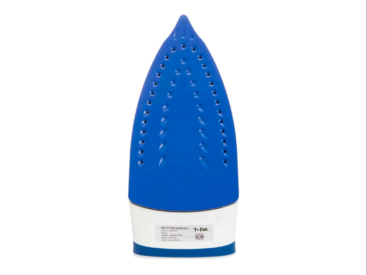 Plancha de vapor T-fal Easy Steam en color azul marino y blanco con tanque de agua transparente.