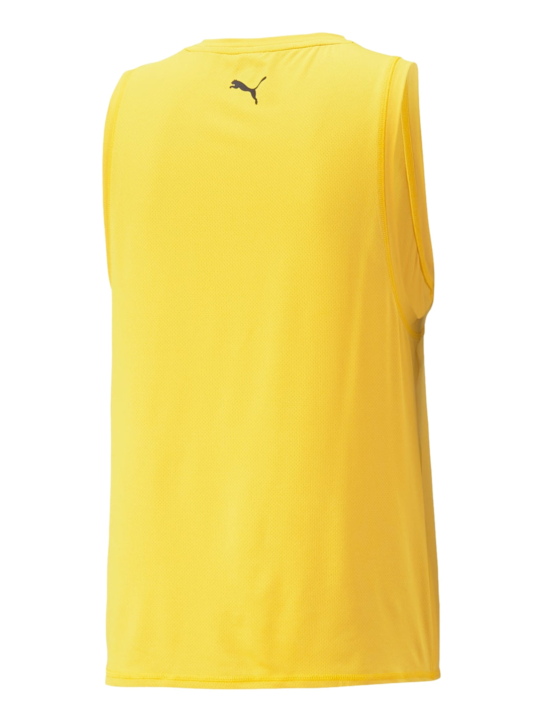 Camiseta deportiva sin mangas PUMA en color amarillo Fresh Pear con logotipo vertical en el pecho.
