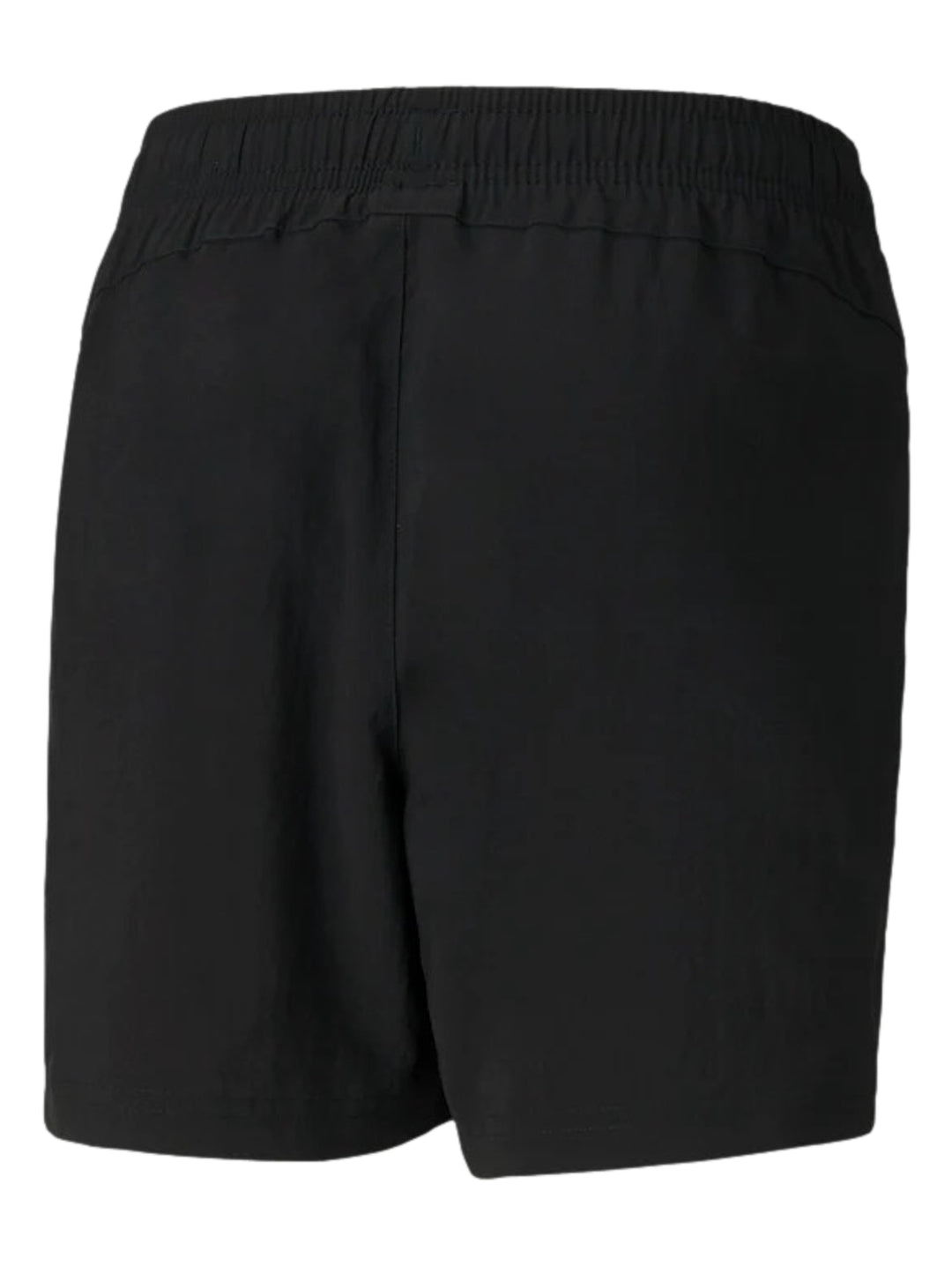 Pantalones cortos deportivos PUMA de color negro con logotipo blanco en la pierna izquierda.
