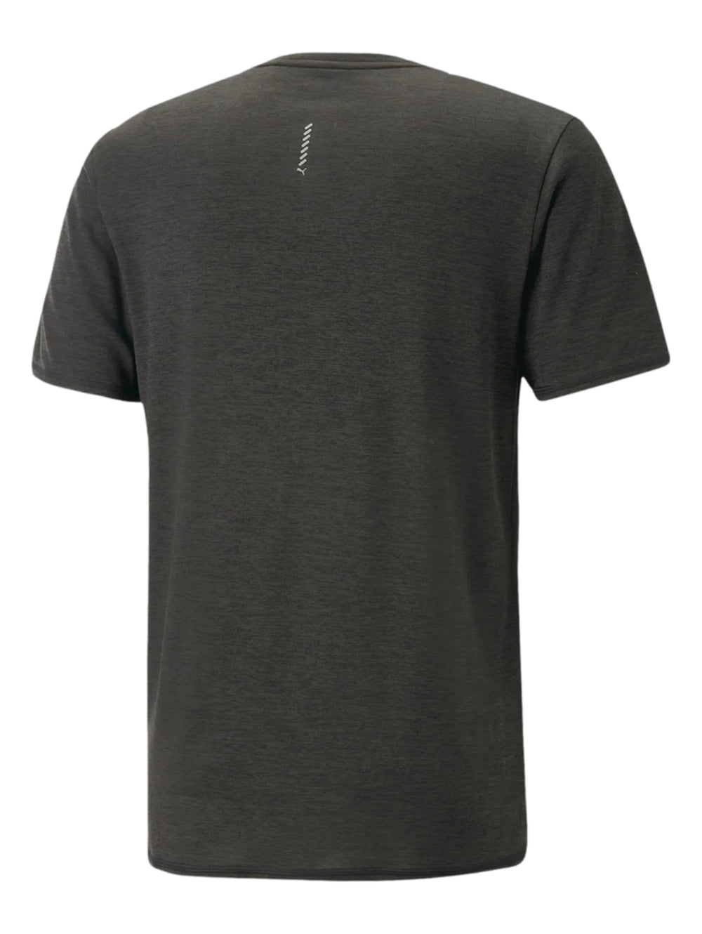 Camiseta deportiva PUMA de manga corta color negro heather con logotipo en el pecho.