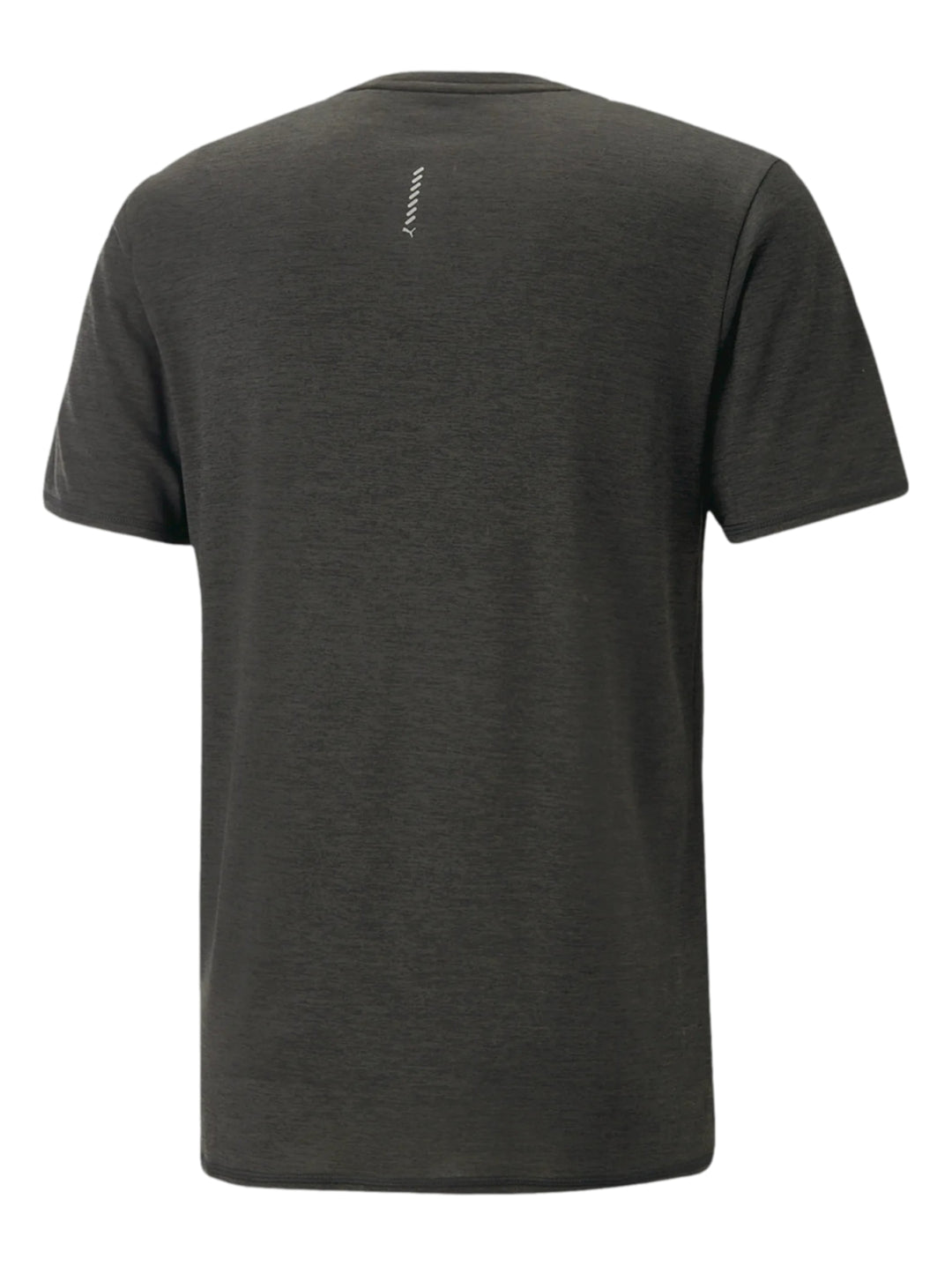 Camiseta deportiva PUMA de manga corta color negro heather con logotipo en el pecho.