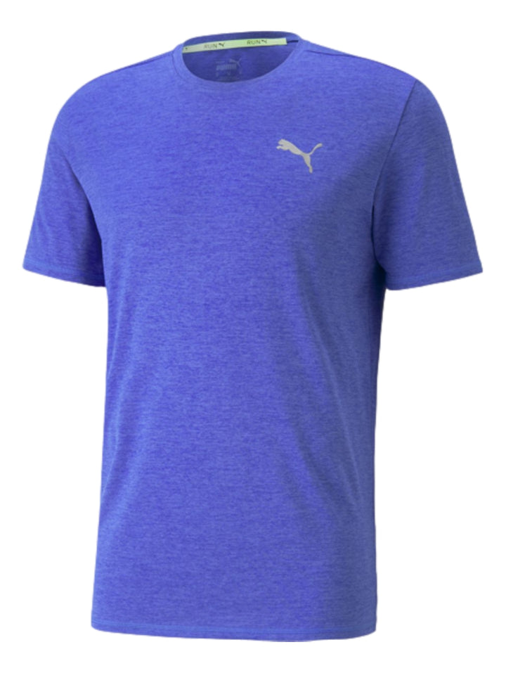 Playera deportiva PUMA de color azul Royal Sapphire Heather con manga corta y logotipo en el pecho.