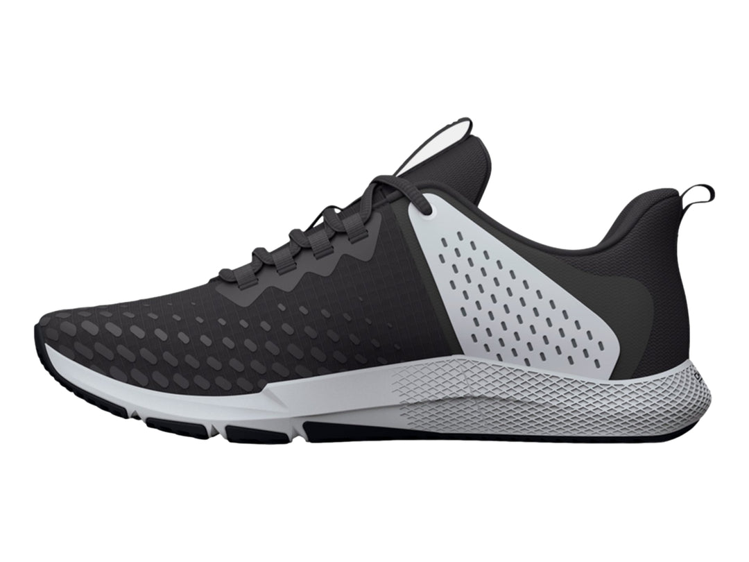 Tenis deportivos Under Armour Charged Engage 2 en color gris y blanco con suela texturizada.