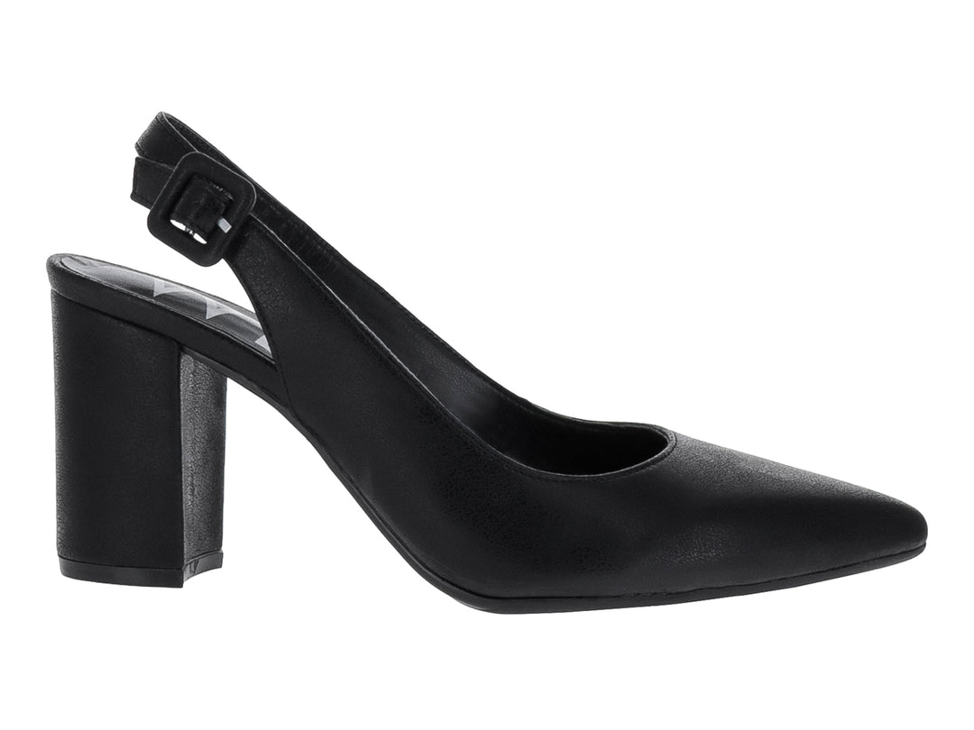 Zapatilla negra de tacón cuadrado y correa posterior para mujer.