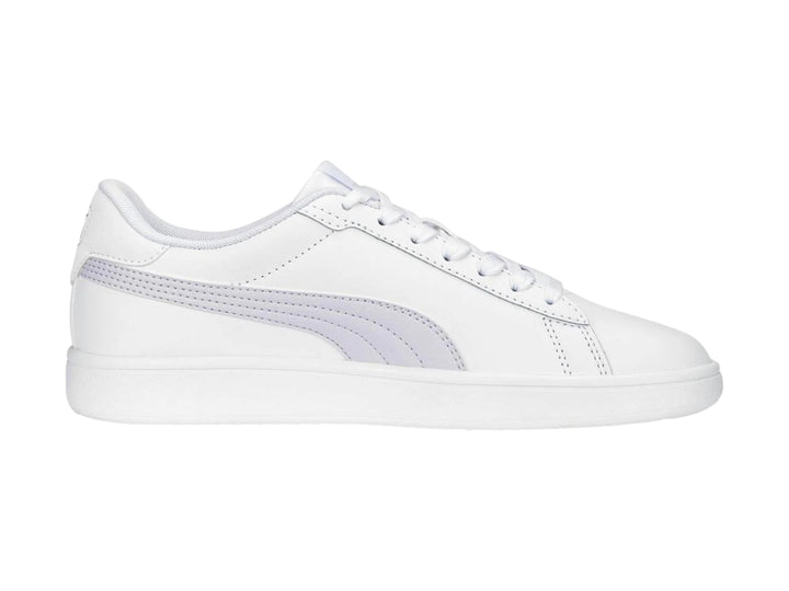 Tenis PUMA Smash 3.0 L color blanco con detalle lateral en gris lavanda.