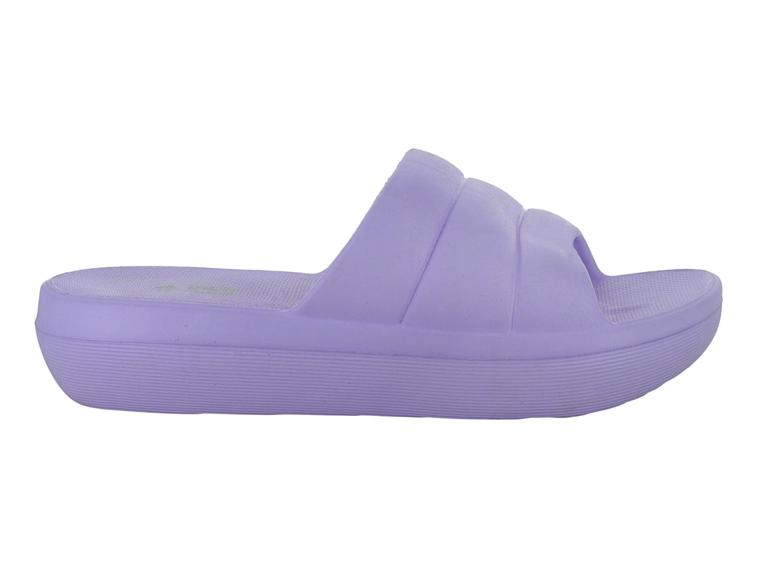 Sandalia deslizante color lila de la marca Isla Flow con suela ancha y diseño minimalista.