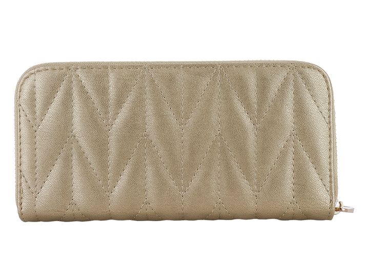 Cartera Felianna color dorado con diseño acolchado en forma de zigzag y cierre metálico.
