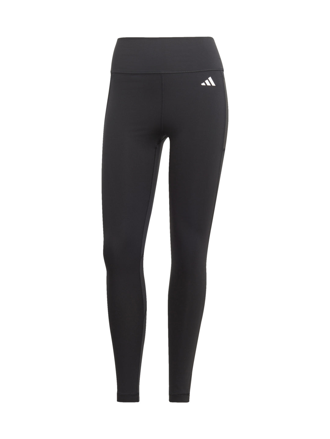 Mujer vistiendo leggings deportivos negros de talle alto marca Adidas.