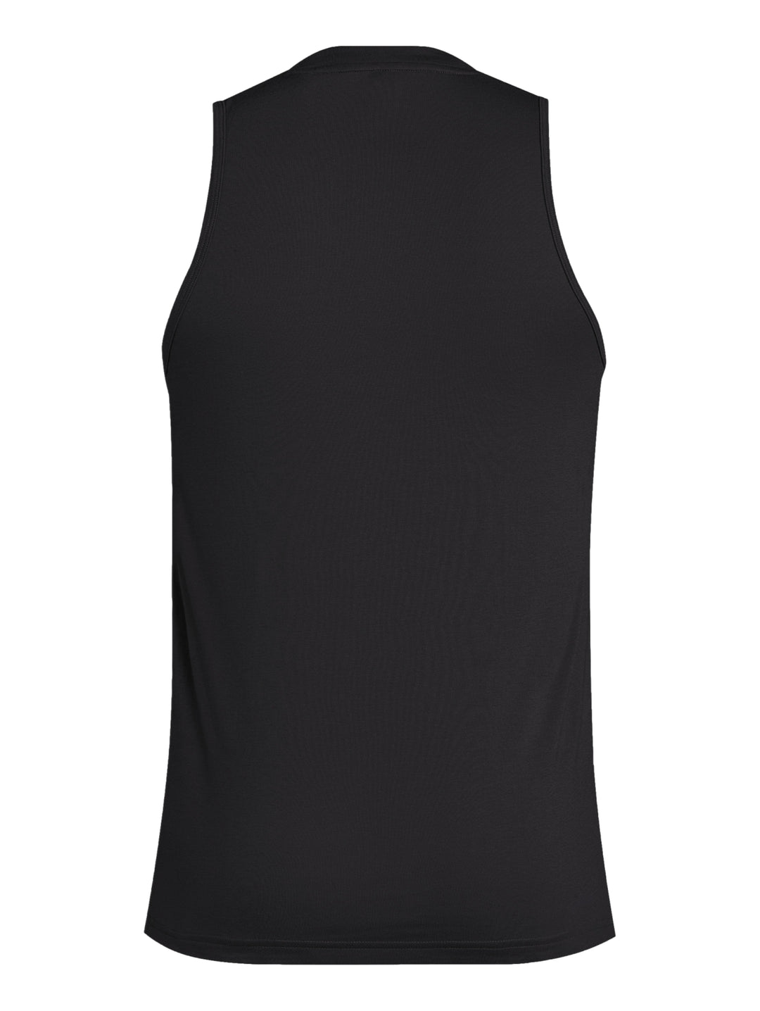 Camiseta deportiva sin mangas color negro con logotipo blanco de Adidas en el pecho.