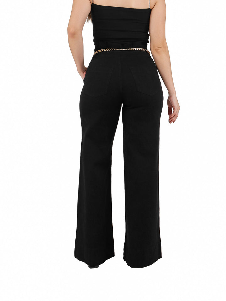 LC Collection Pantalón Campana Negro con Cadena para Mujer