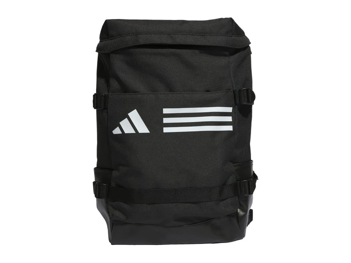 Mochila Adidas de color negro con logotipo blanco en el frente y correas laterales.