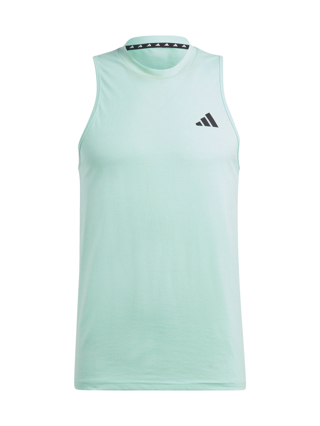 Camiseta deportiva sin mangas de color verde claro para hombre con logo de Adidas en el pecho.
