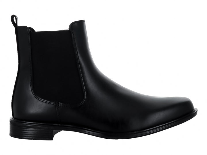 Bota negra de cuero estilo Chelsea para hombre con acabado brillante.
