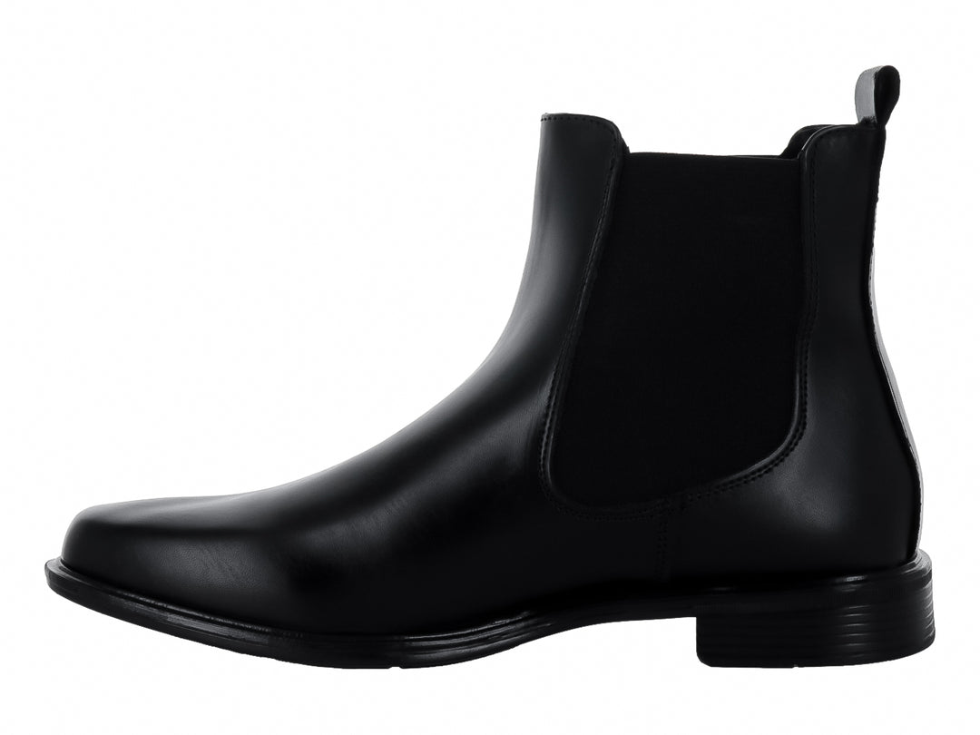 Bota negra de cuero estilo Chelsea para hombre con acabado brillante.