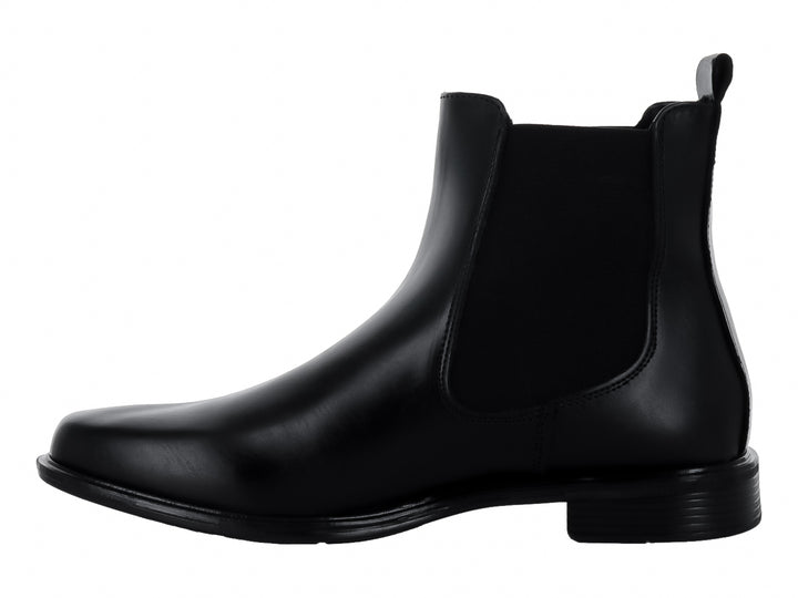 Bota negra de cuero estilo Chelsea para hombre con acabado brillante.