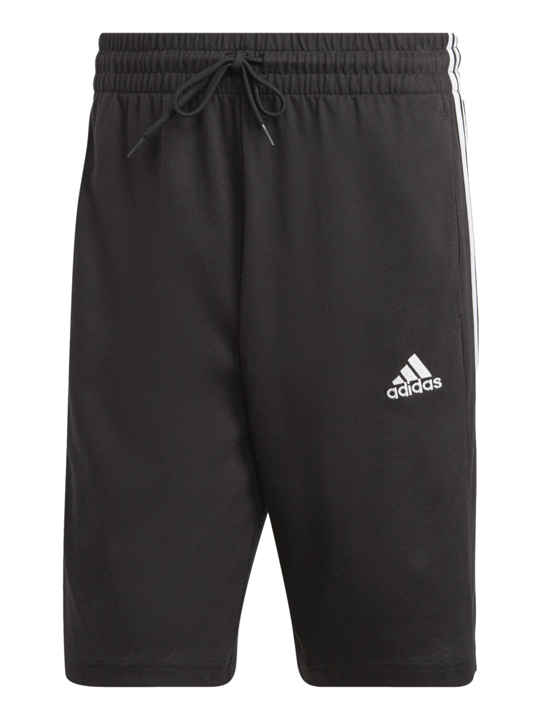 Pantalones cortos deportivos Adidas color negro con tres franjas blancas laterales.