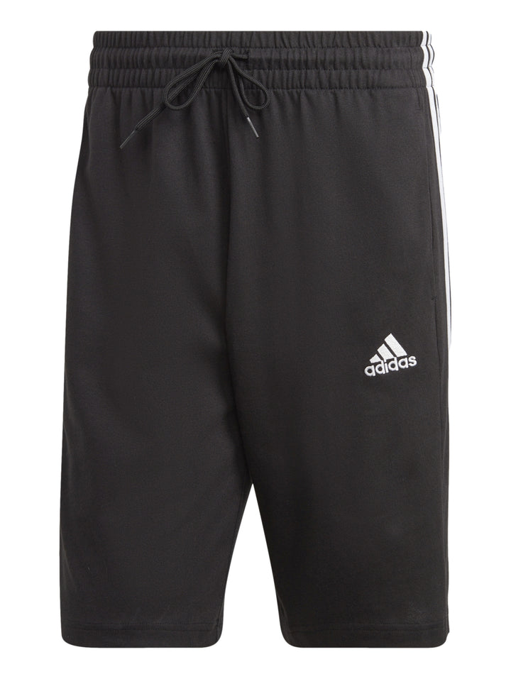 Pantalones cortos deportivos Adidas color negro con tres franjas blancas laterales.