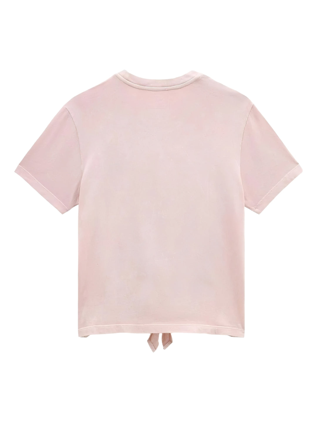Camiseta rosa de manga corta marca Vans con detalle de nudo en la parte inferior.