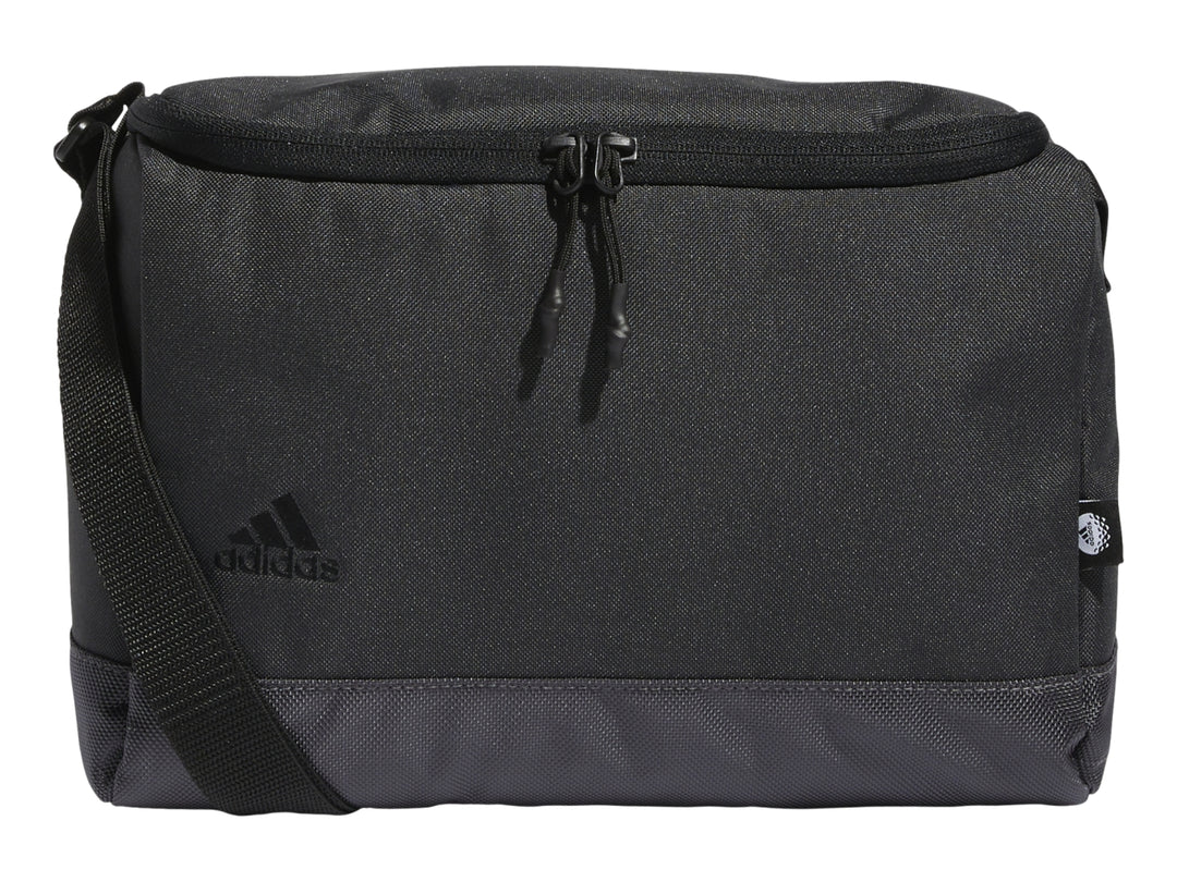 Bolsa térmica Adidas color gris oscuro con correa ajustable y cierre superior.