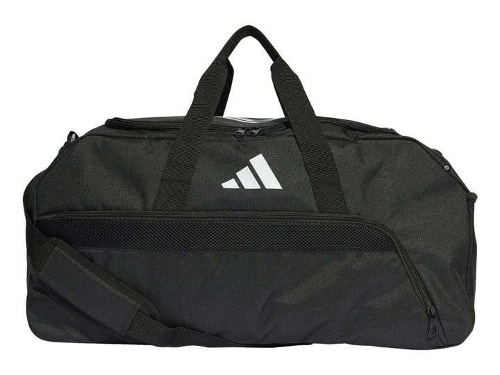 Maleta deportiva Adidas color negro con logotipo blanco en el centro y asas superiores.