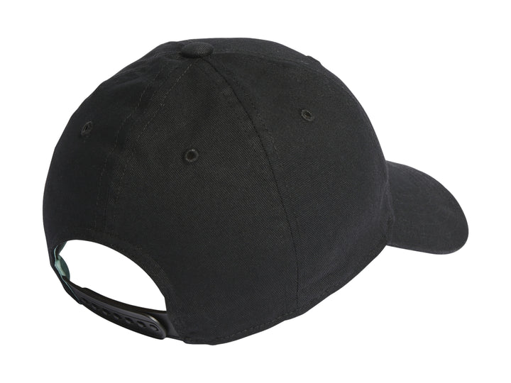 Gorra Adidas negra para niño con logotipo blanco y texto &