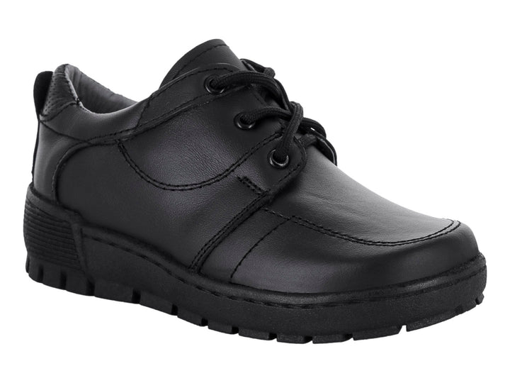 Zapato casual color negro para niño con agujetas y suela resistente.