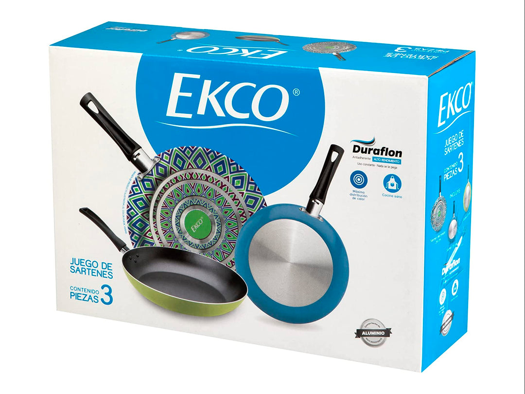 Set de Sartenes Ekco Photopaint Azul y Verde 3 Piezas