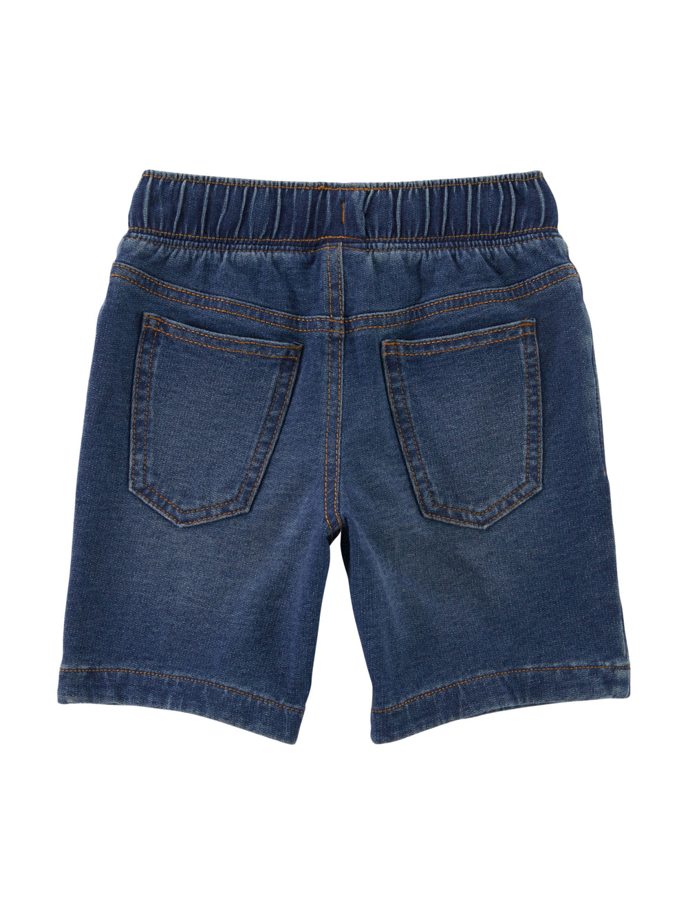 Shorts de mezclilla azul con cintura elástica y jareta blanca para niño o bebé.